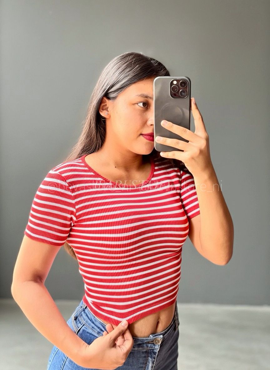 Crop top de Rayas Con Mangas
