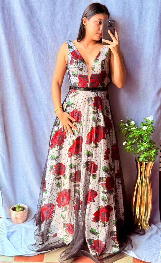 Vestido Negro y rojo floral Lucci Lu