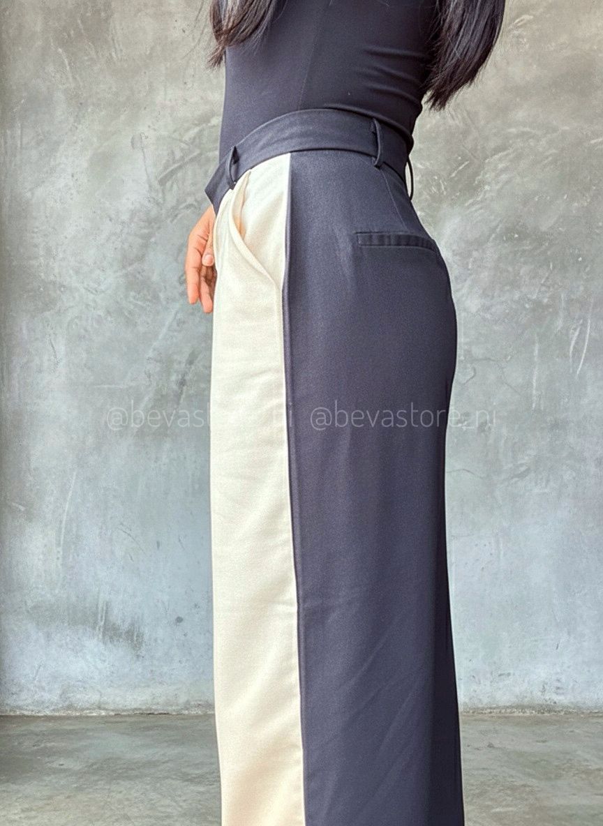 Pantalón recto Negro y crema
