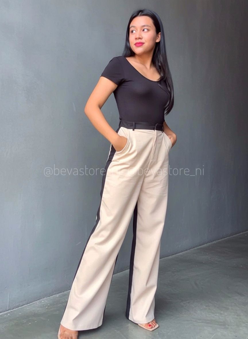 Pantalón recto Negro y crema