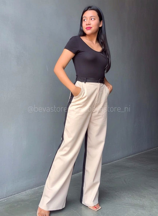 Pantalón recto Negro y crema