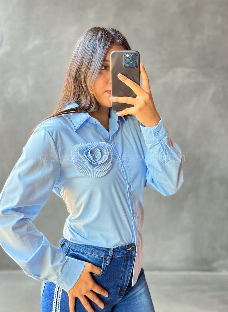 Camisa de vestir manga larga rosa 3D