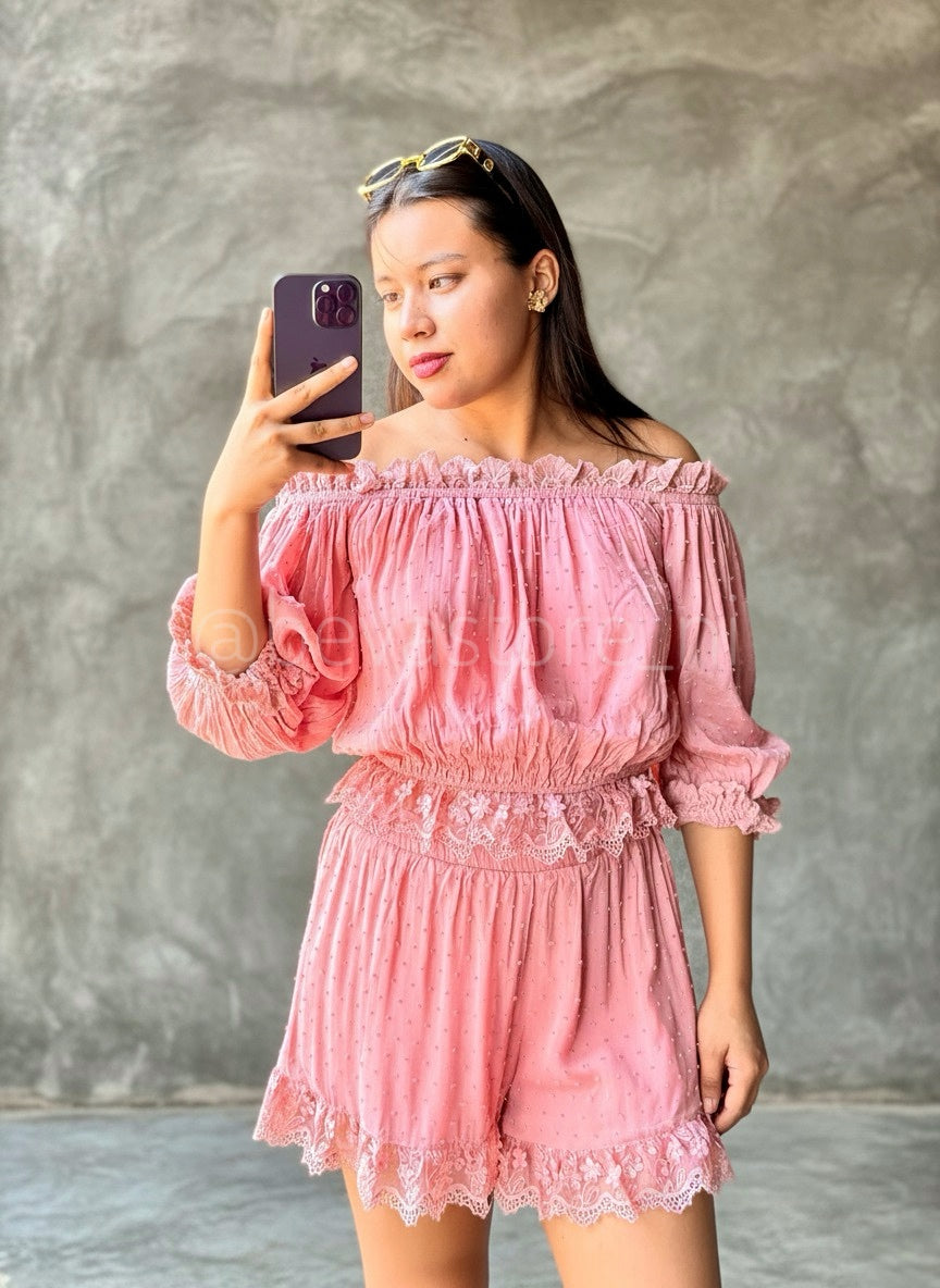 Conjunto Rosado y verde sabio Camisa y Short