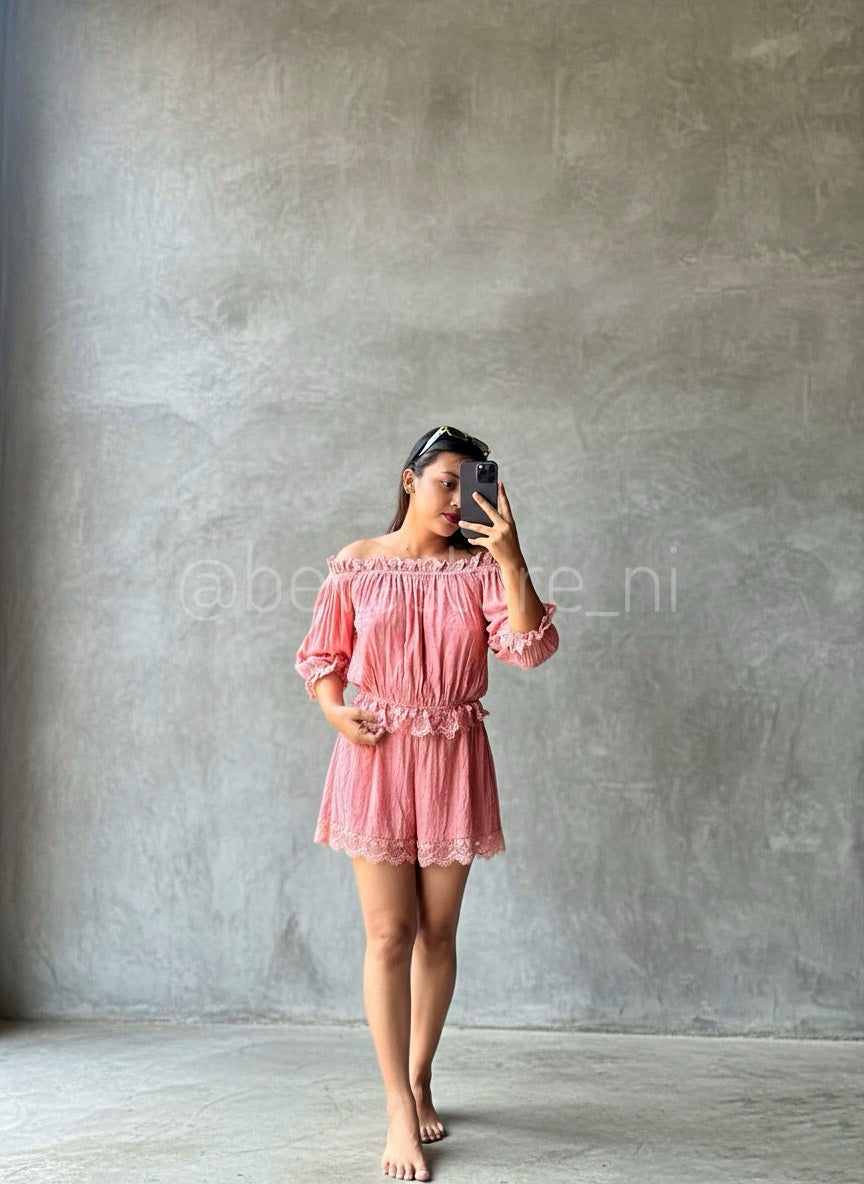 Conjunto Rosado y verde sabio Camisa y Short