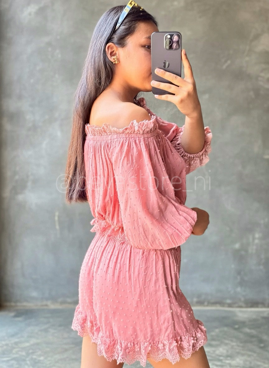 Conjunto Rosado y verde sabio Camisa y Short
