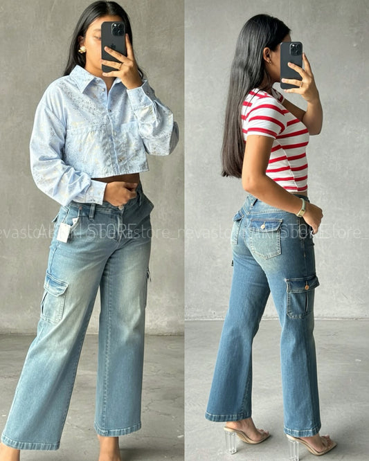 Pantalón Jeans cargo talle bajo
