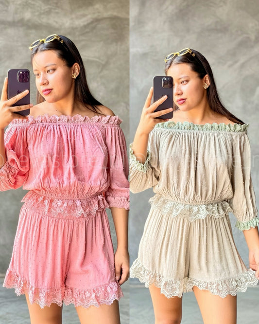 Conjunto Rosado y verde sabio Camisa y Short