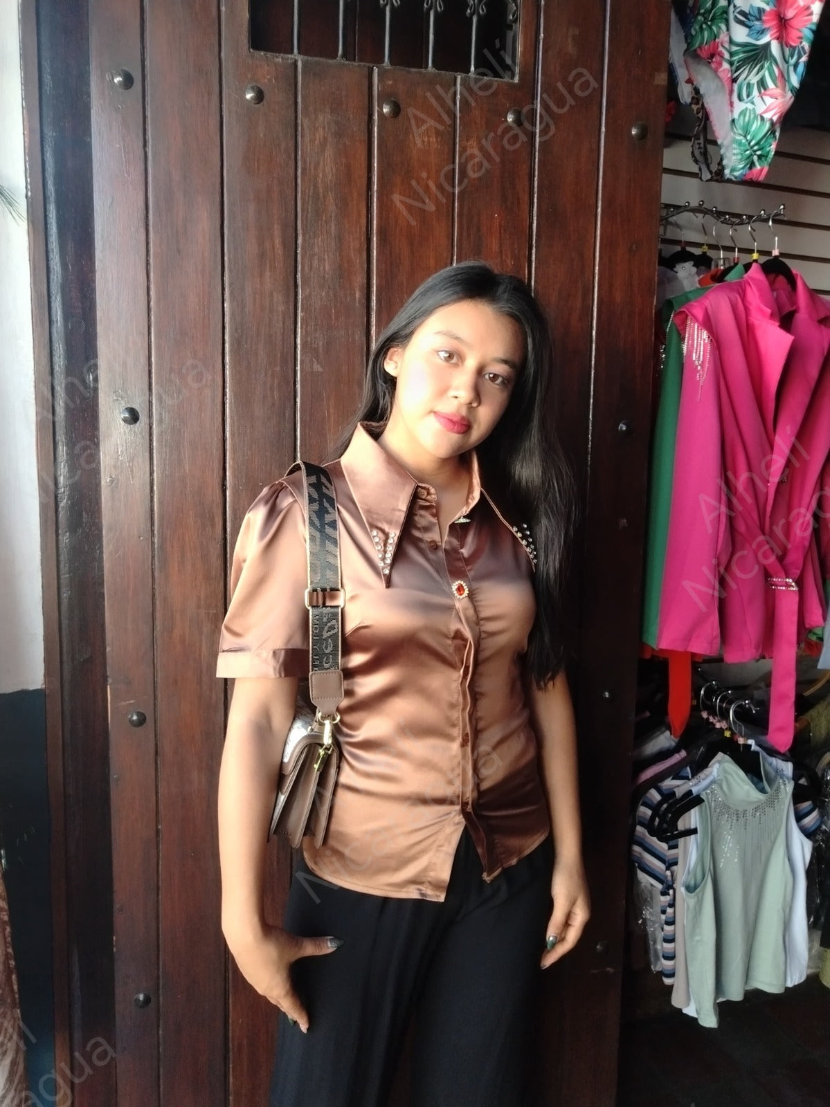 Camisa de vestir café