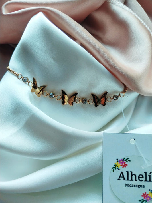 Pulsera mariposas color oro