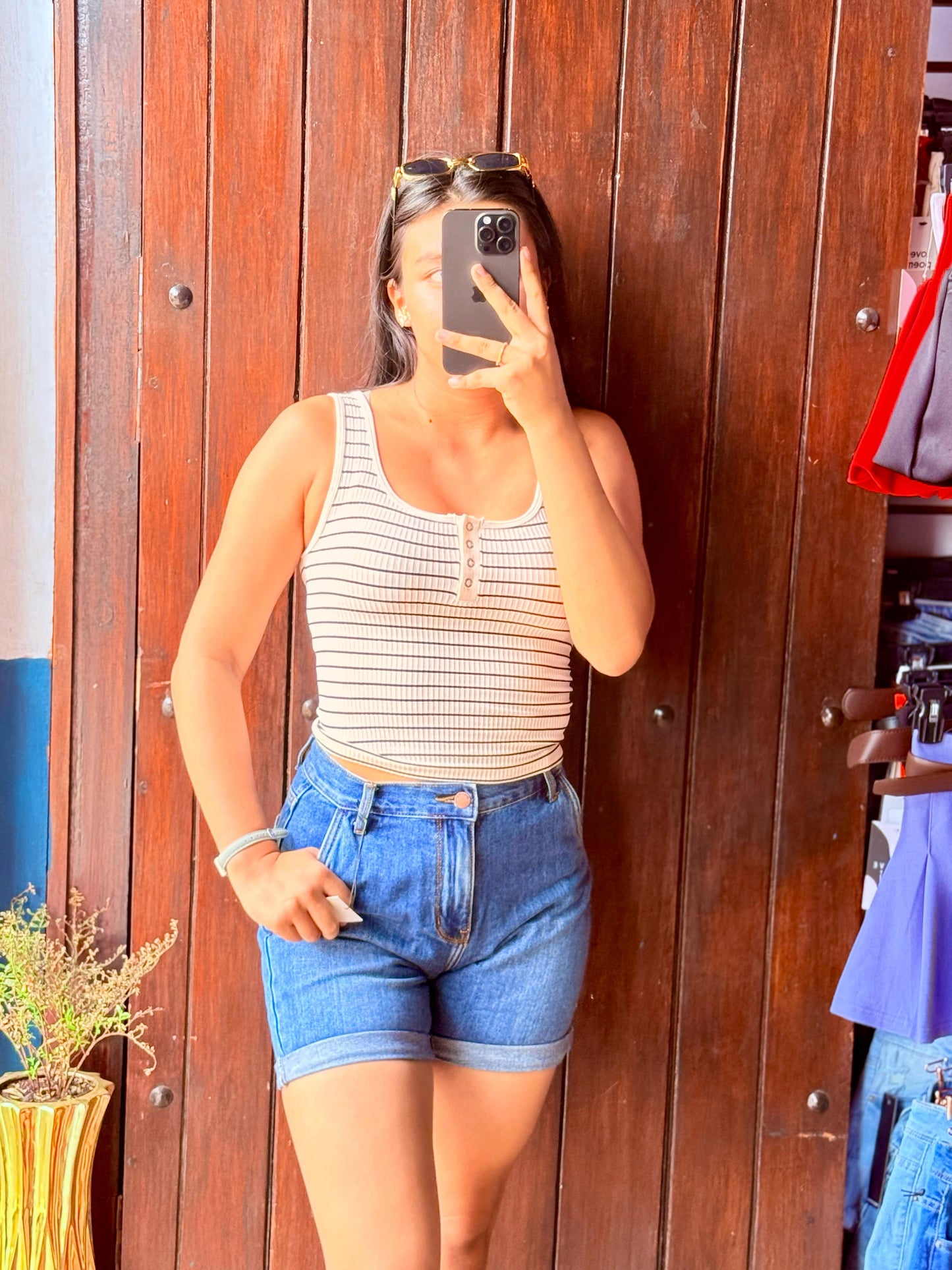 Short Jeans Azul Lavado Talle alto