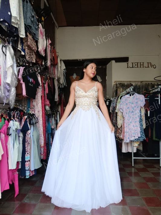 Vestido blanco con dorado LCH PROM