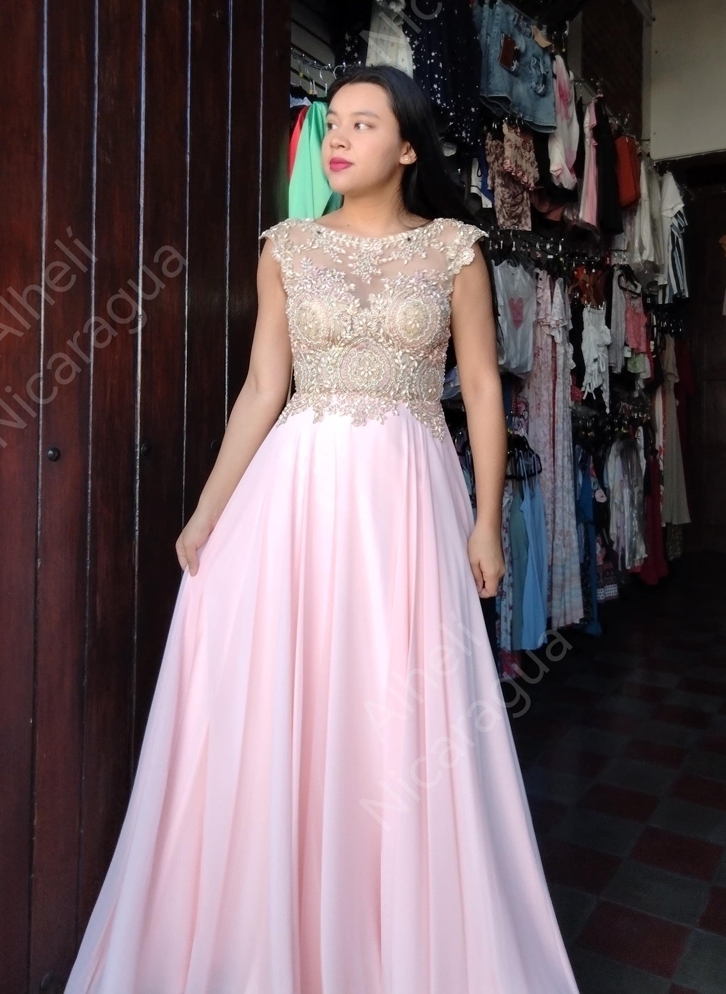 Vestido color Blush Rosa brillante Abby Paris