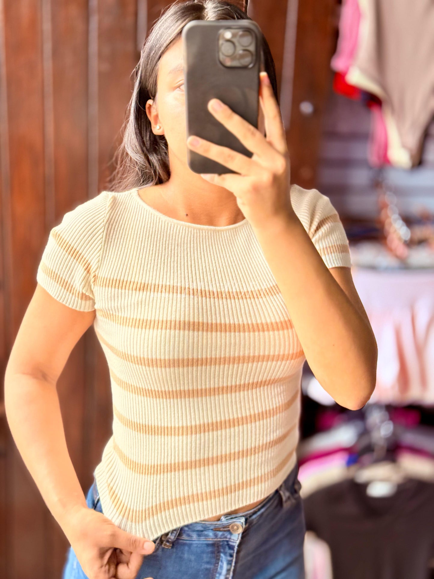 Crop top rayado Con Mangas