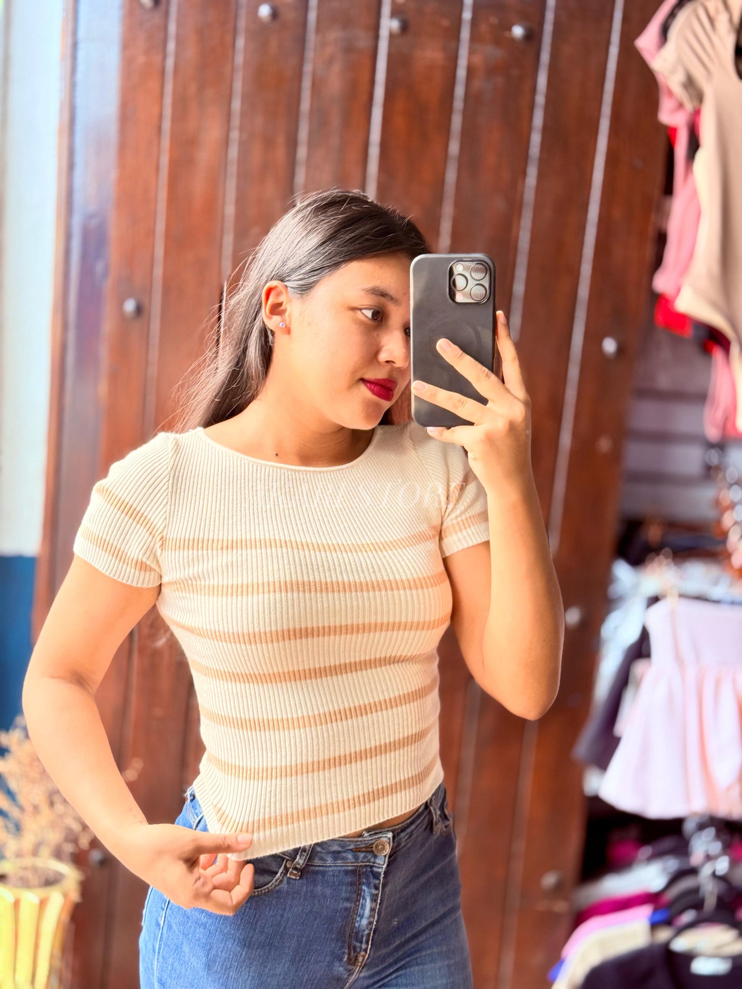 Crop top rayado Con Mangas