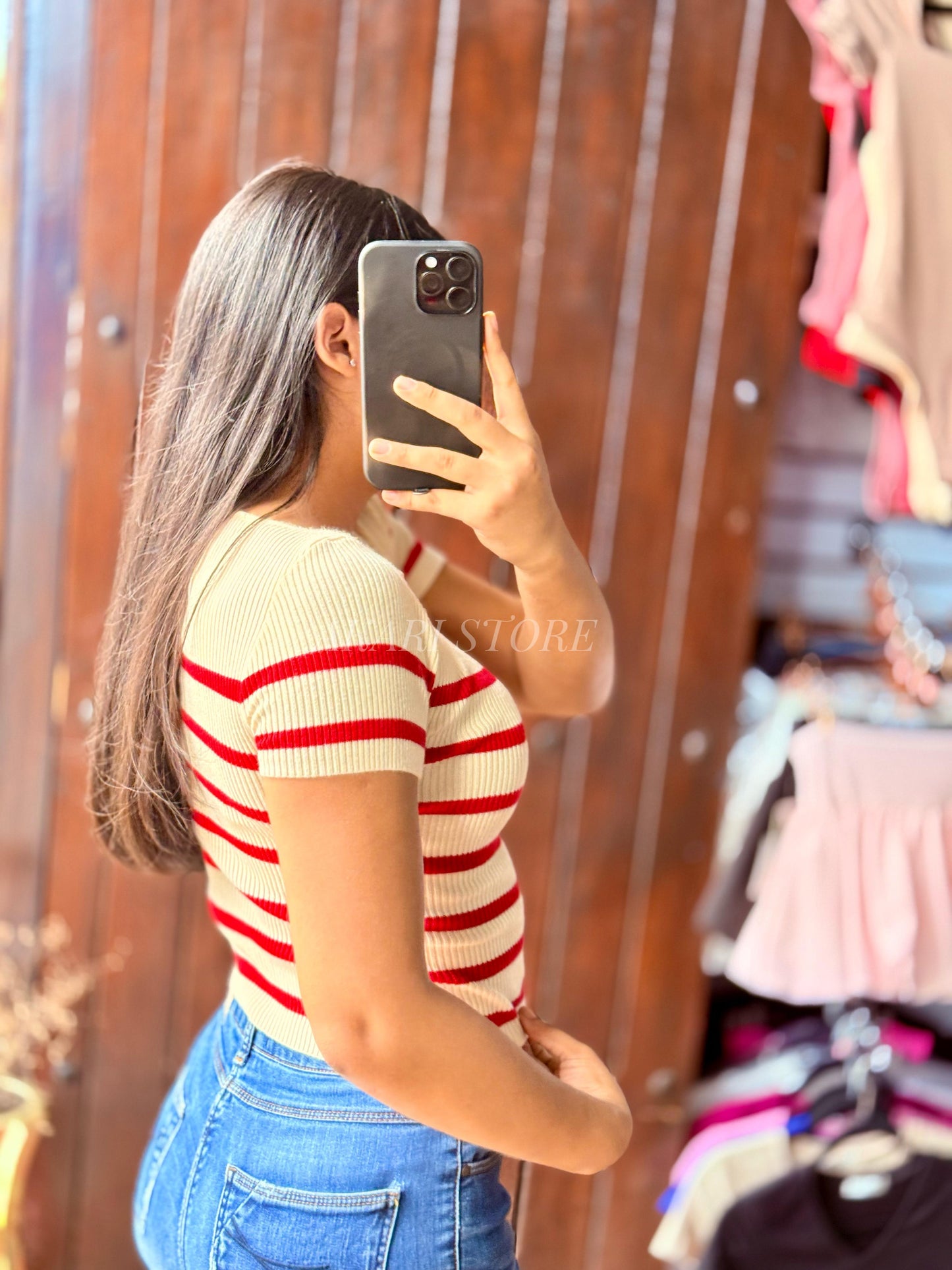 Crop top rayado Con Mangas