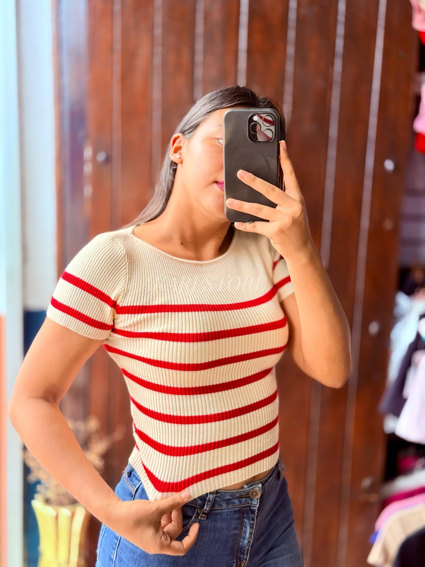 Crop top rayado Con Mangas