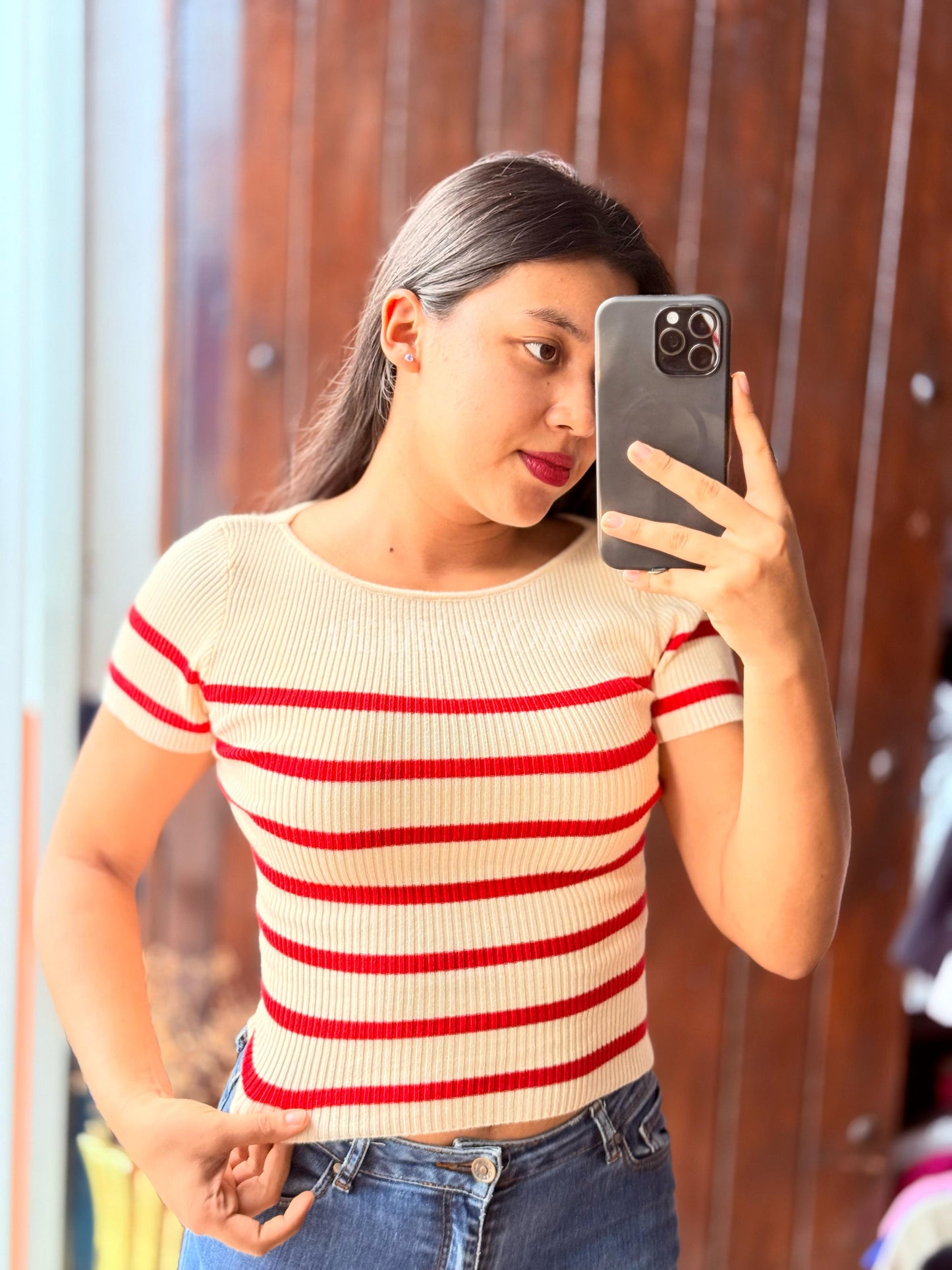 Crop top rayado Con Mangas