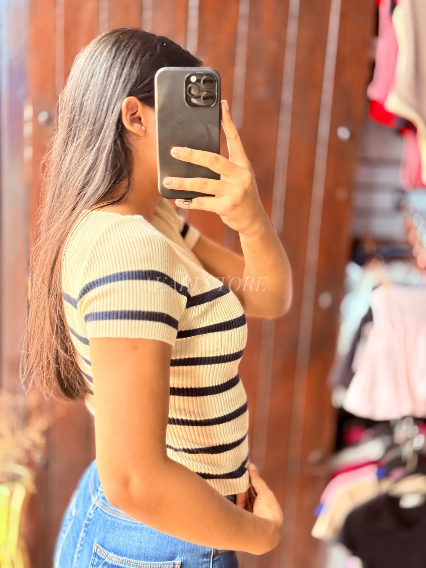 Crop top rayado Con Mangas