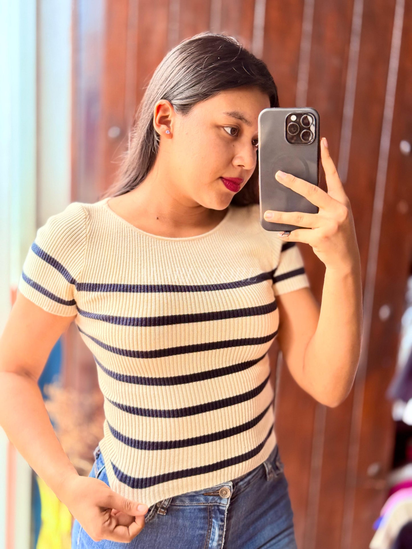Crop top rayado Con Mangas