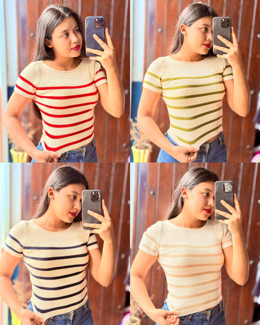 Crop top rayado Con Mangas