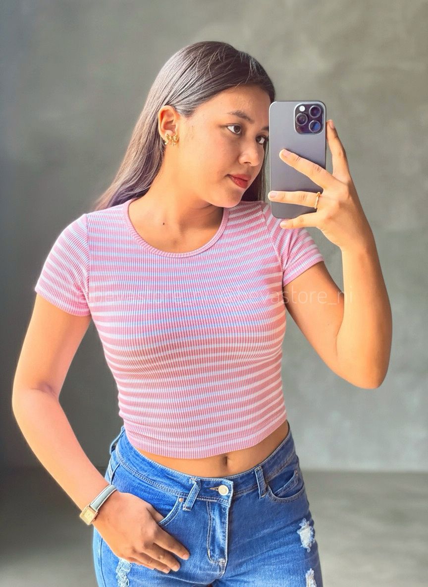 Crop top de Rayas Con Mangas