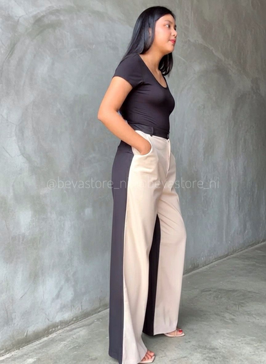 Pantalón recto Negro y crema