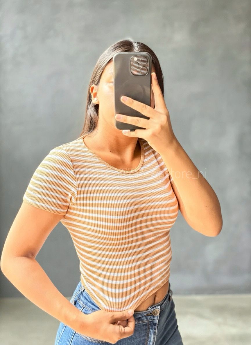 Crop top de Rayas Con Mangas