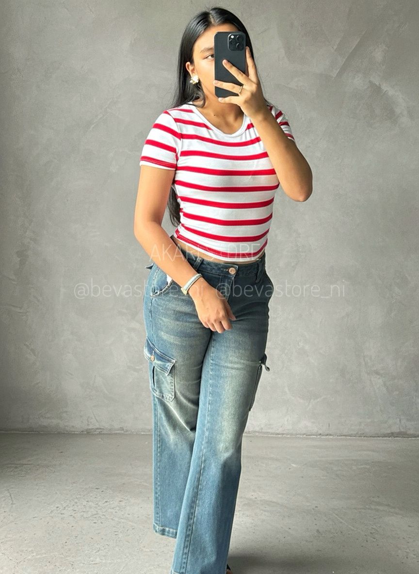 Pantalón Jeans cargo talle bajo
