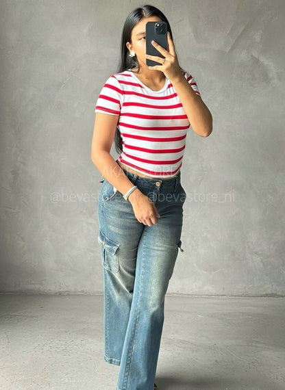 Pantalón Jeans cargo talle bajo
