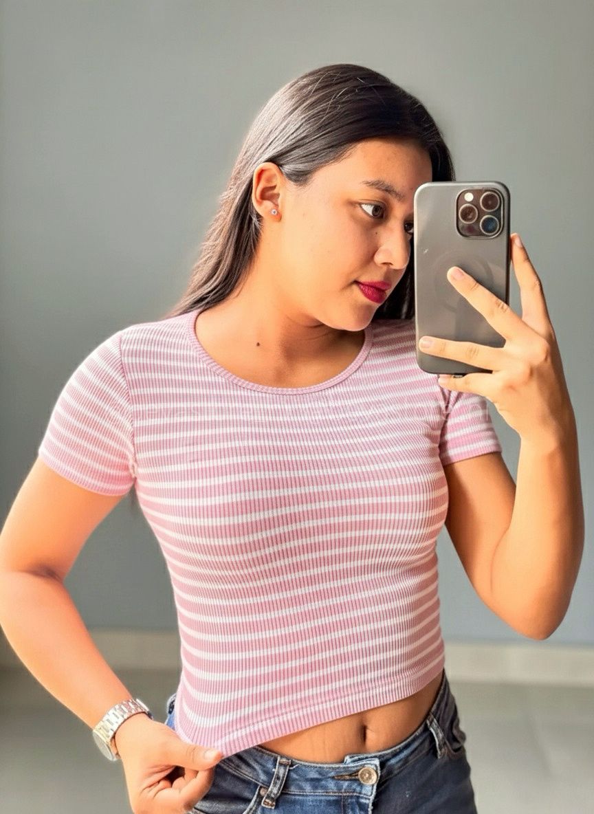 Crop top de Rayas Con Mangas
