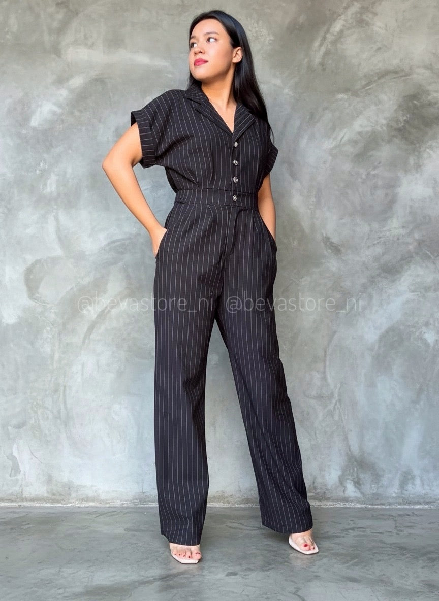 Enterizo Flare negro de rayas blancas