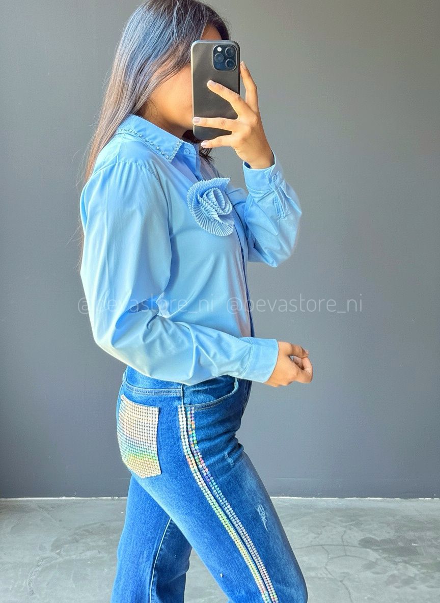 Camisa de vestir manga larga rosa 3D