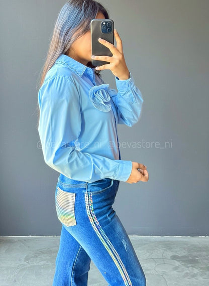 Camisa de vestir manga larga rosa 3D