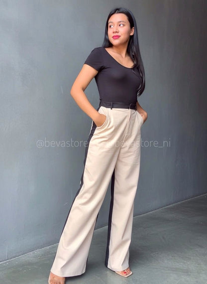 Pantalón recto Negro y crema