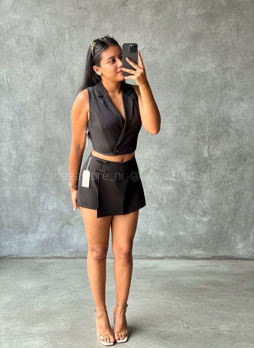 Set de vestir top y falda short