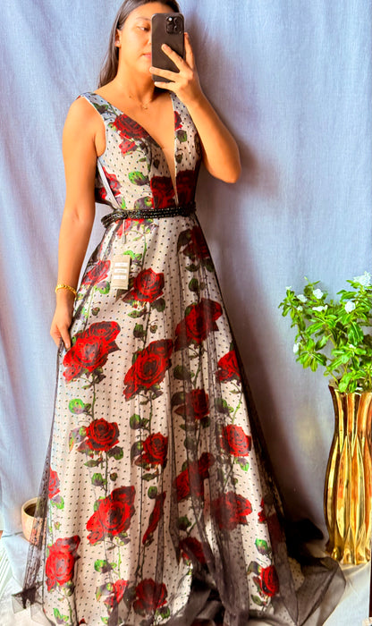 Vestido Negro y rojo floral Lucci Lu