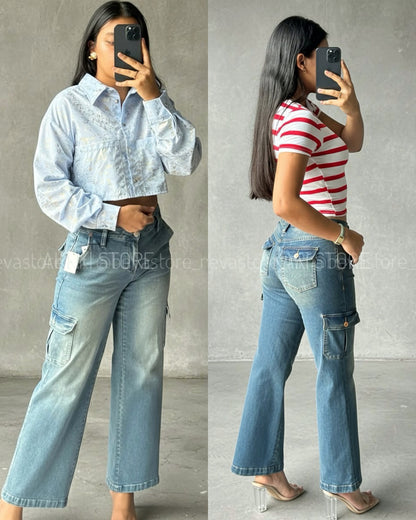 Pantalón Jeans cargo talle bajo
