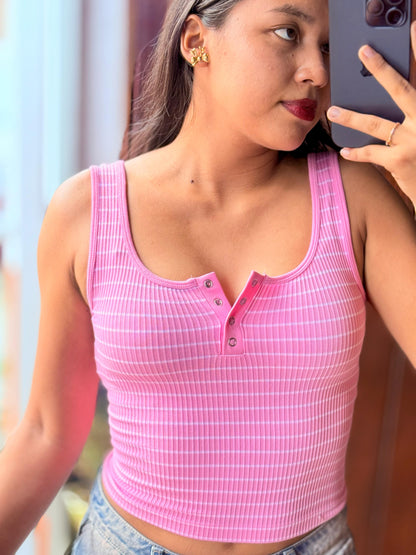 Crop tank top Rayas sin Mangas con ojal