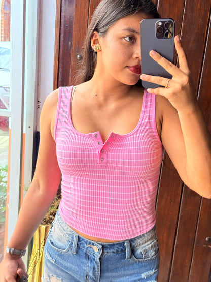 Crop tank top Rayas sin Mangas con ojal