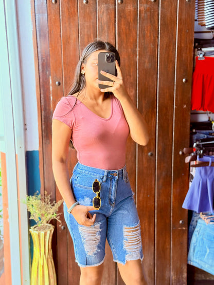 Short Jeans Azul Talle alto Rasgado/Deshilchado