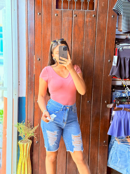 Short Jeans Azul Talle alto Rasgado/Deshilchado