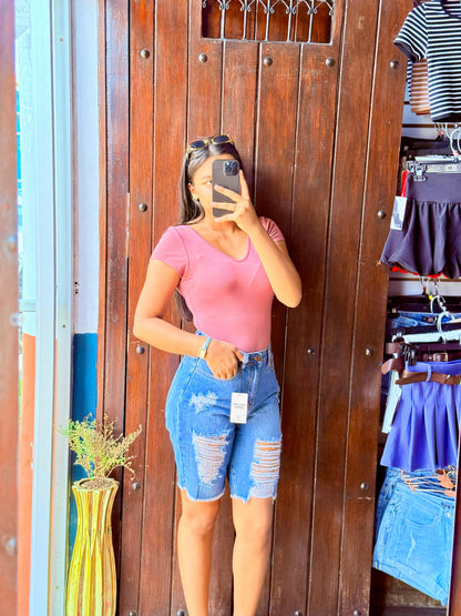 Short Jeans Azul Talle alto Rasgado/Deshilchado