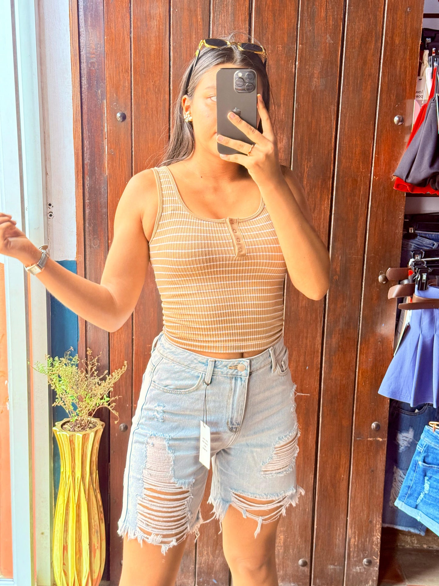 Short Jeans Azul Talle alto Rasgado/Deshilchado