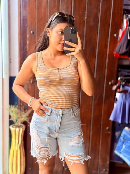 Short Jeans Azul Talle alto Rasgado/Deshilchado