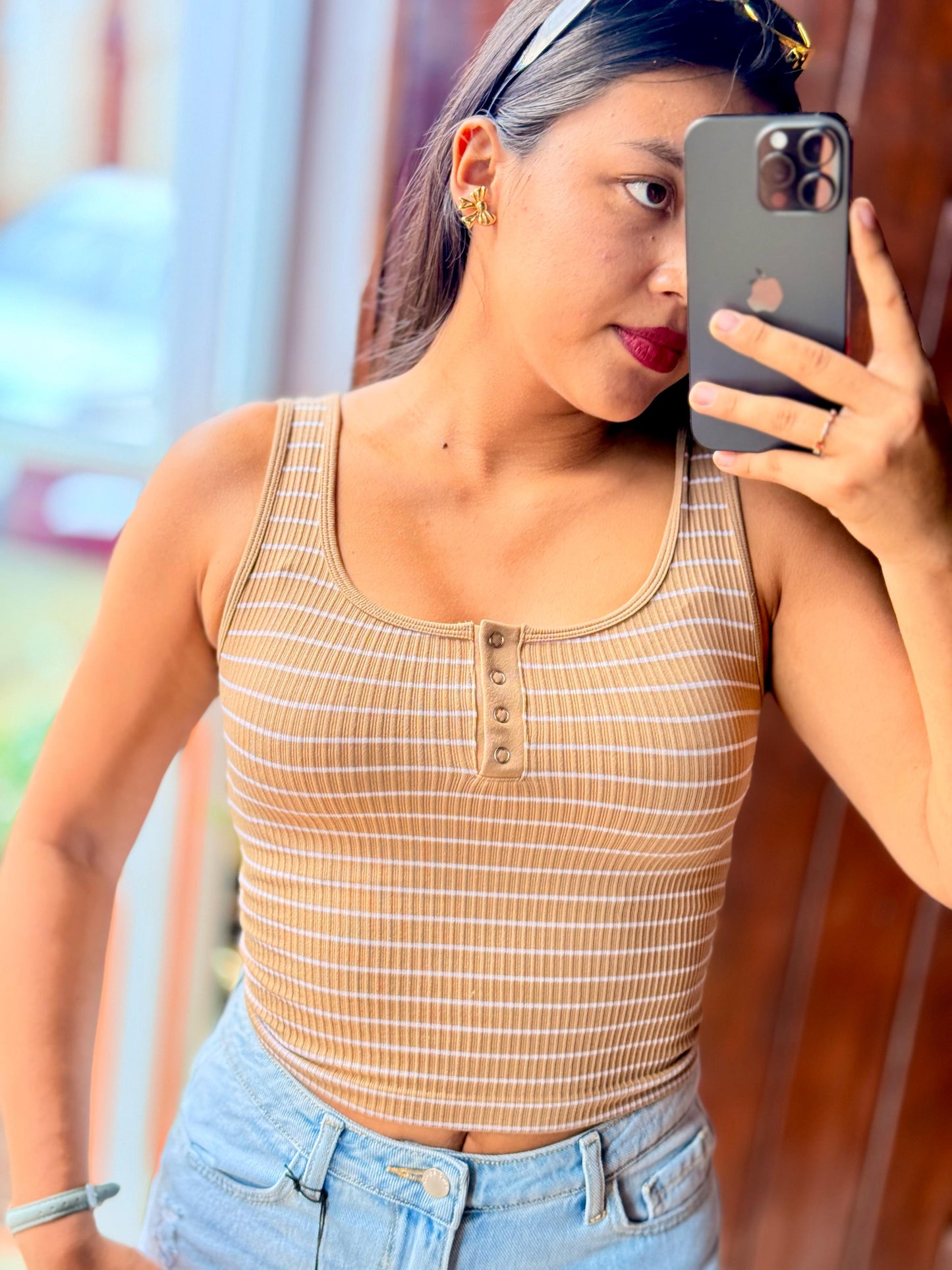 Crop tank top Rayas sin Mangas con ojal