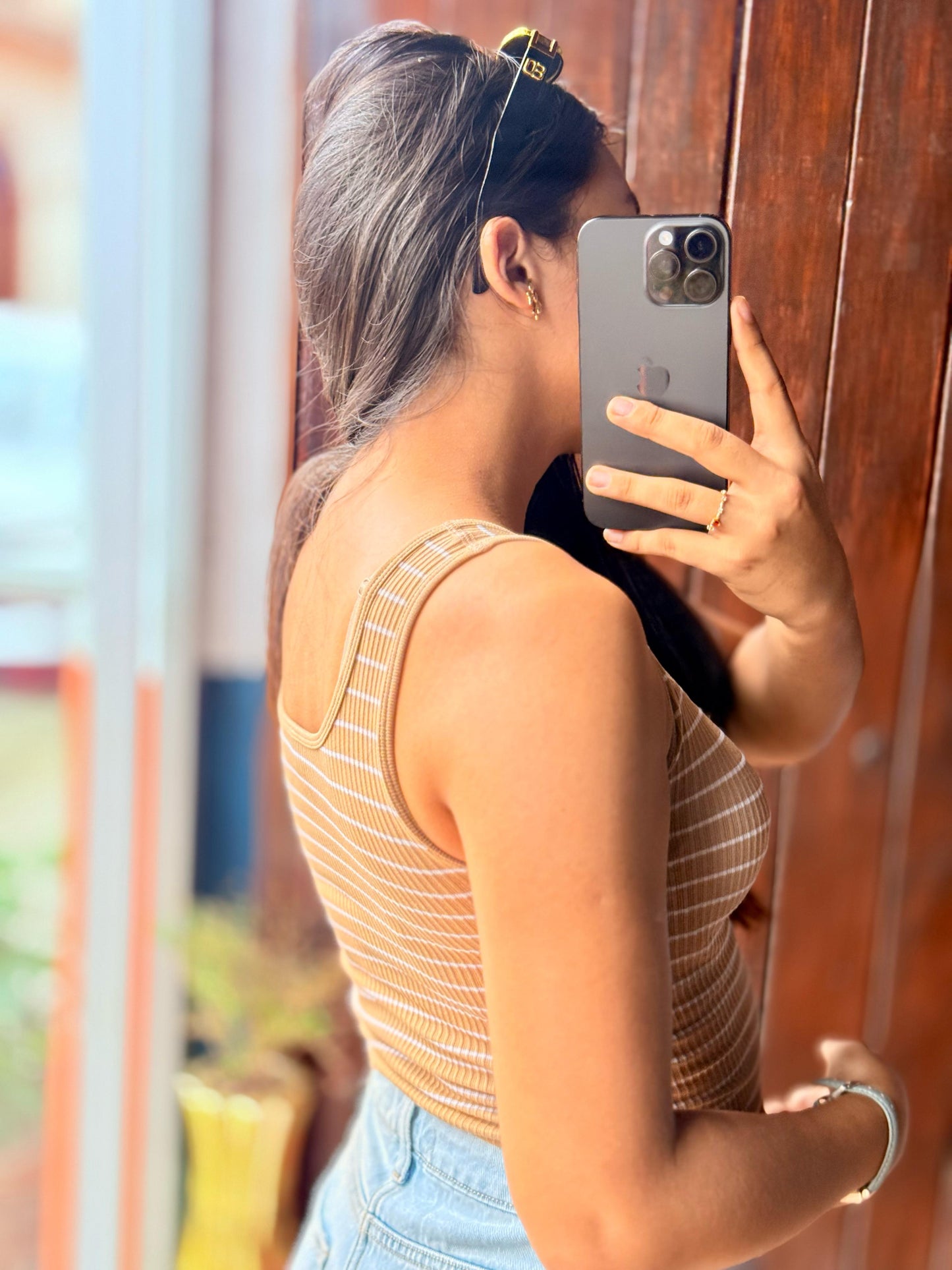 Crop tank top Rayas sin Mangas con ojal