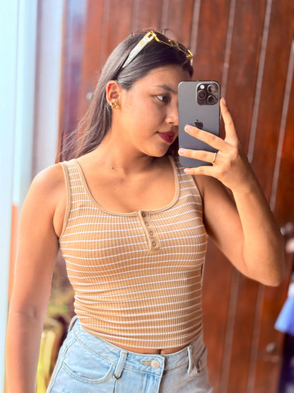 Crop tank top Rayas sin Mangas con ojal