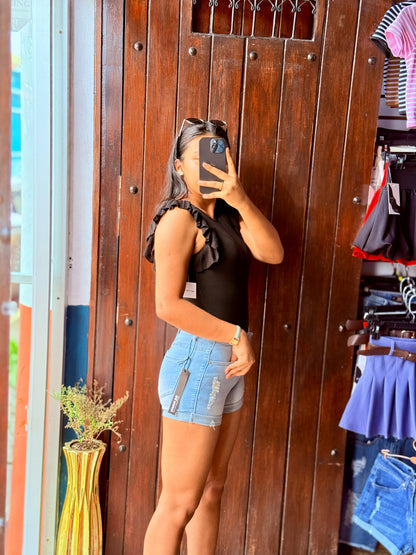 Short Jeans Azul Claro Cintura Media