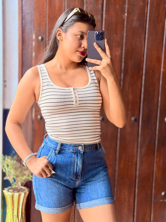Short Jeans Azul Lavado Talle alto