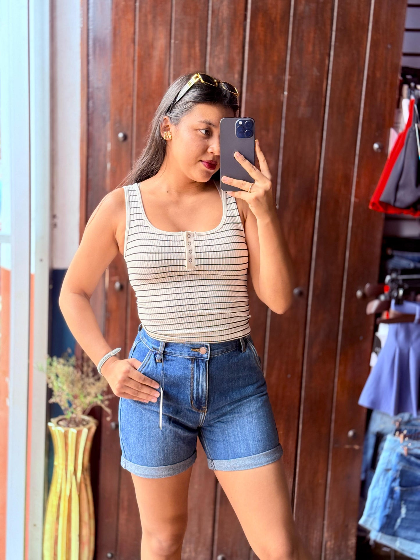 Short Jeans Azul Lavado Talle alto